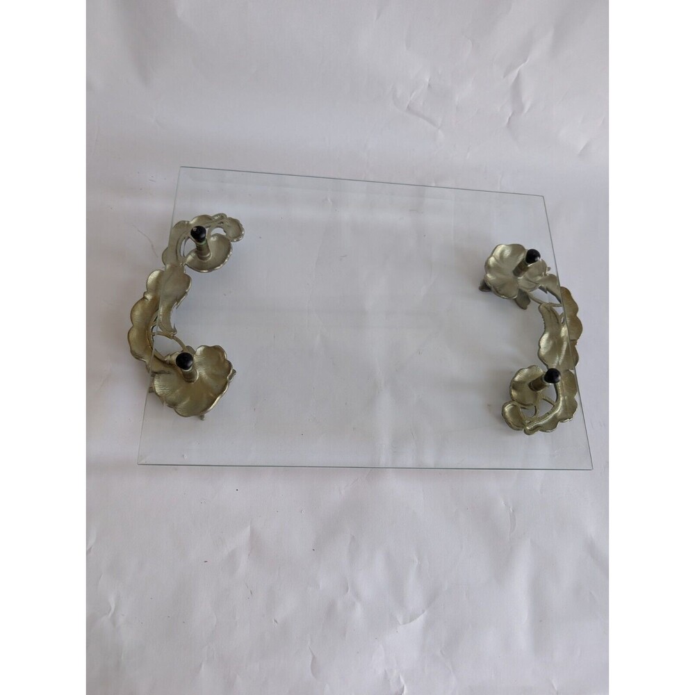 Butterfly Vanity Dresser TRAY Rhinestone Jeweled Enamel Flower Glass - Picture 4 of 6